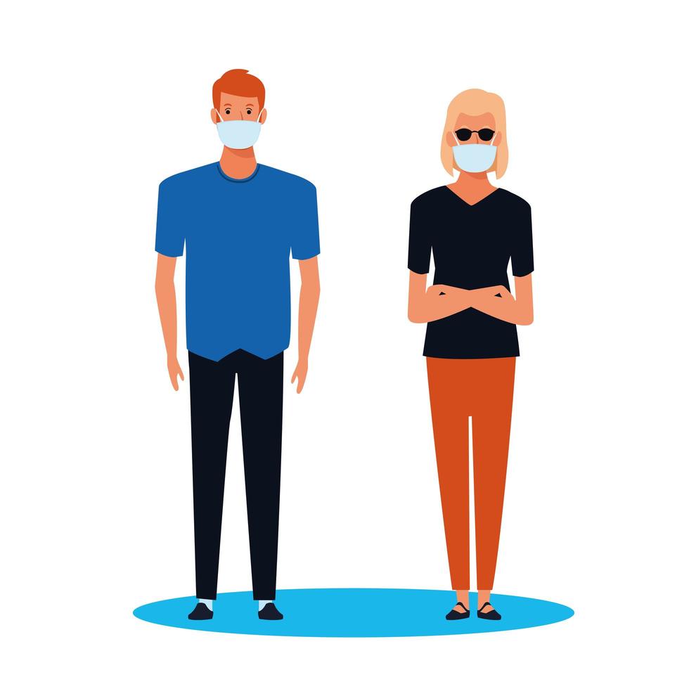 couple using face mask for covid19 vector