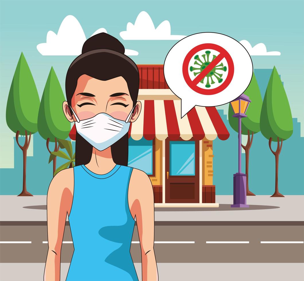 woman using face mask in the city vector