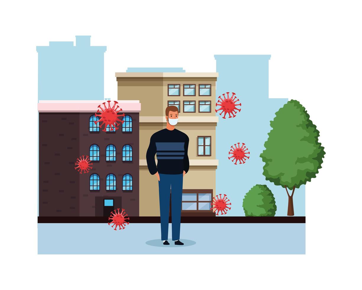 man using face mask for covid19 in the city vector