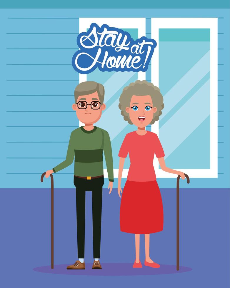 stay at home campaign with grandparents couple vector