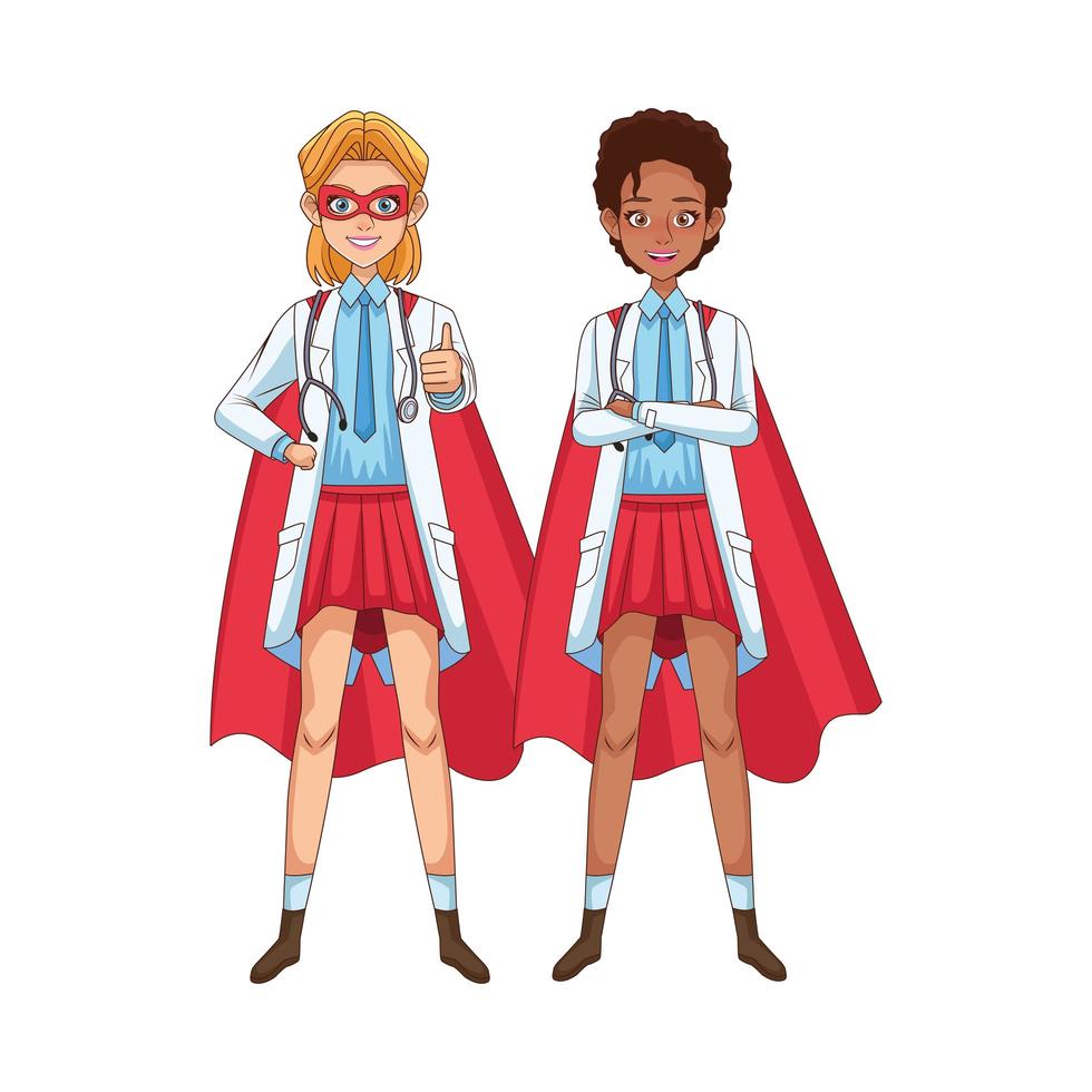 diverse super female doctors with hero cloaks vs covid19 vector