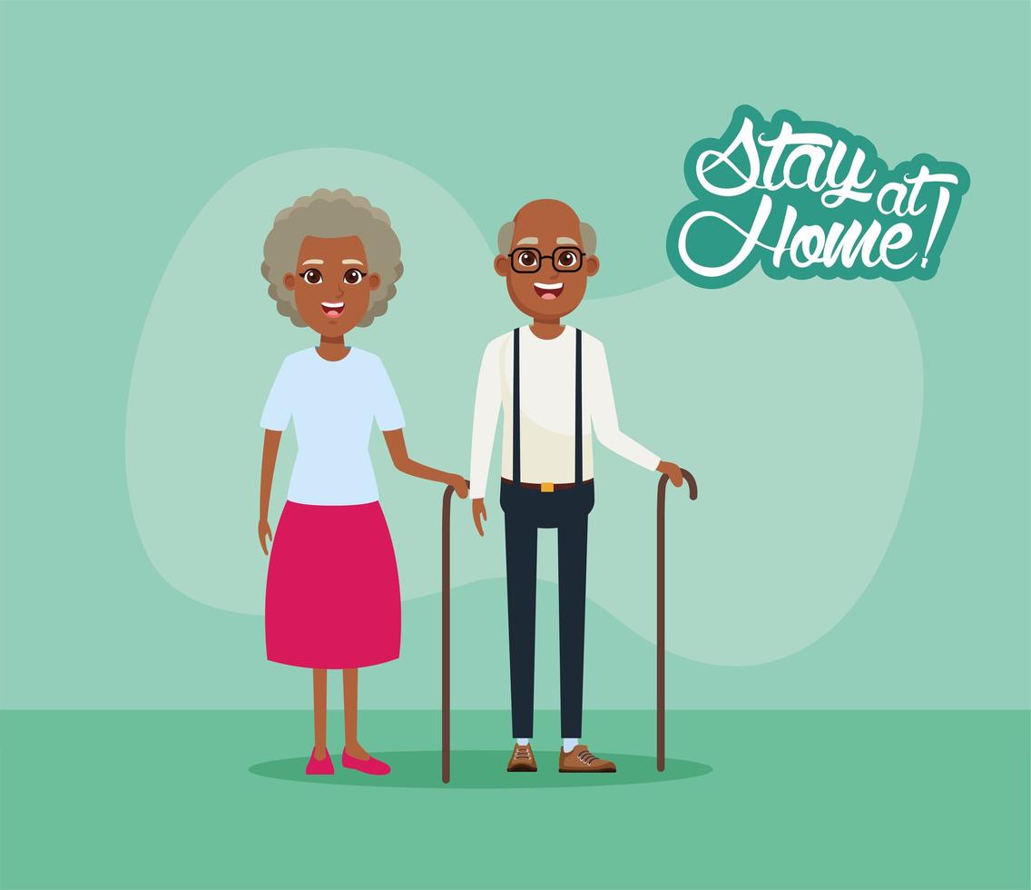 Campaña de estancia en casa con pareja de abuelos negros. vector