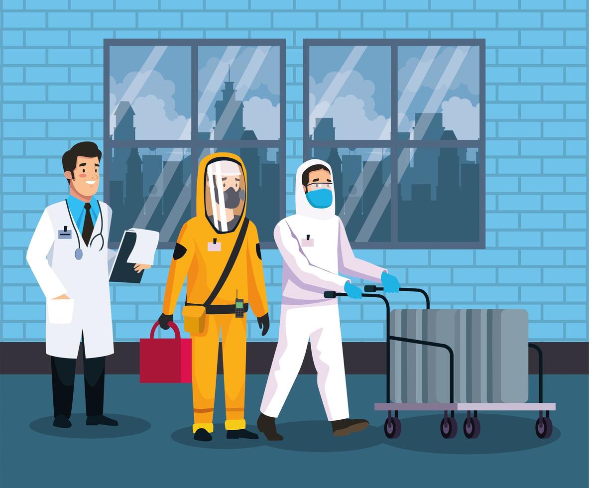 biohazard cleaning person and doctor characters vector