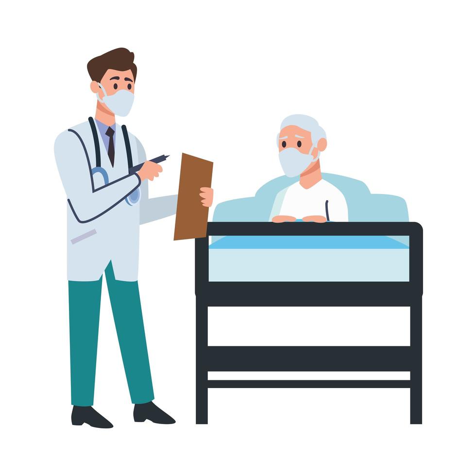 doctor attending to old man in bed vector