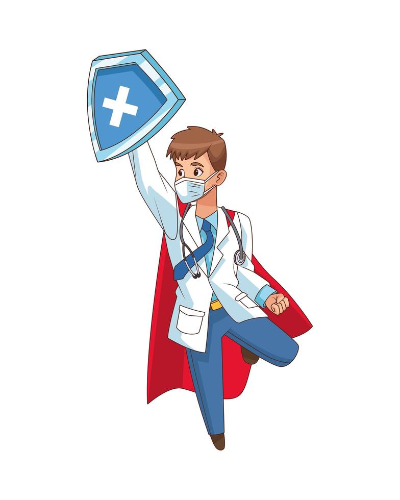 super doctor flying with shield vector