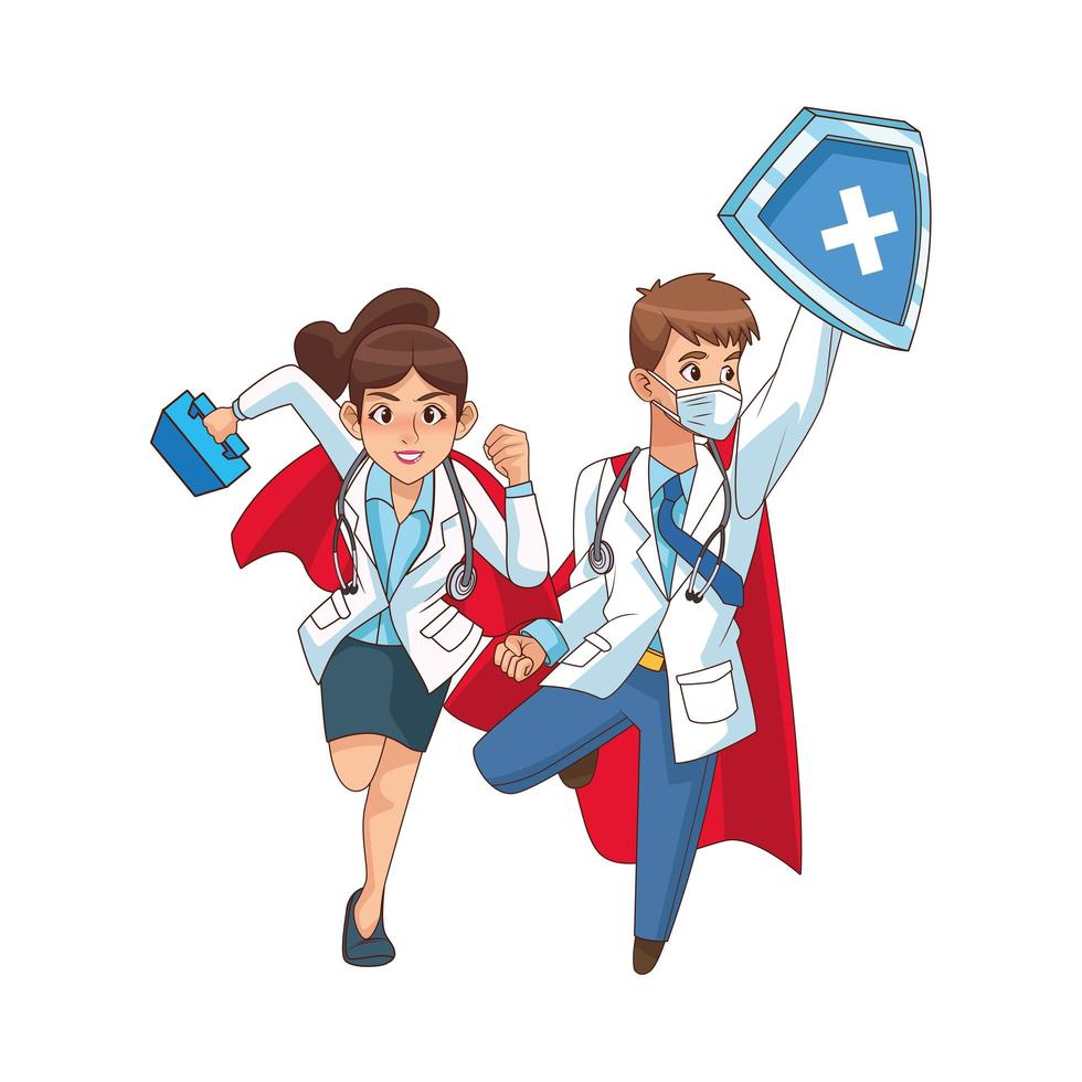 super doctores con escudo vector