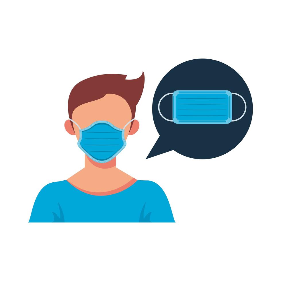 young man wearing medical mask character vector