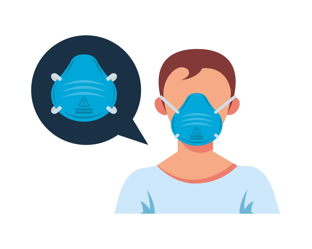 young man wearing medical mask character vector