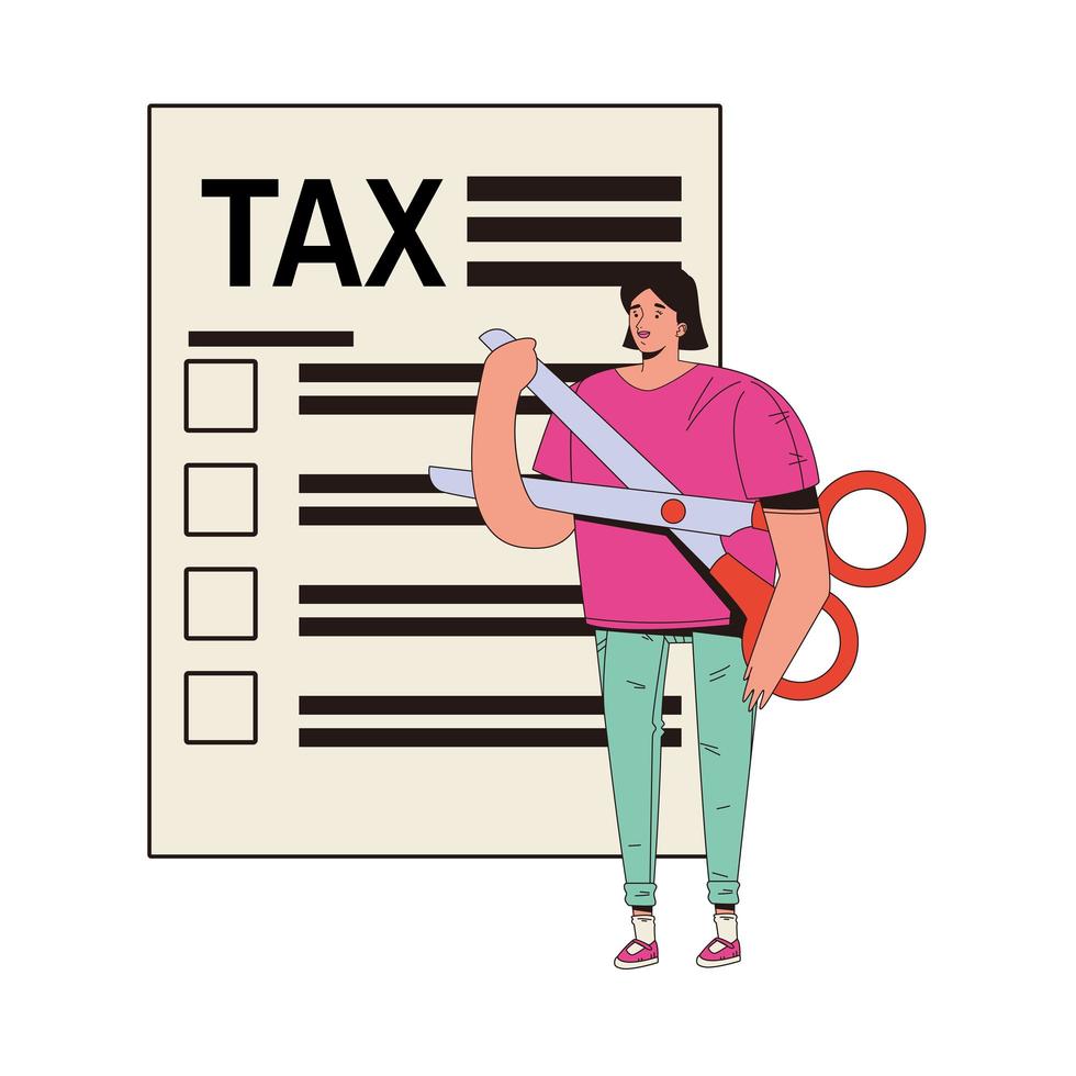 young woman female with scissors and tax document vector