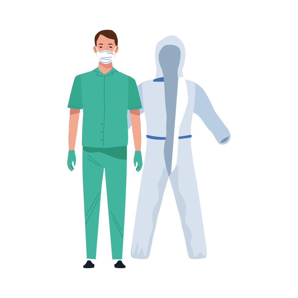 male surgeon doctor wearing medical mask and biosafety suit vector