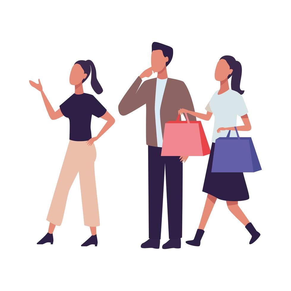 young people wearing fashionable clothing and shopping vector