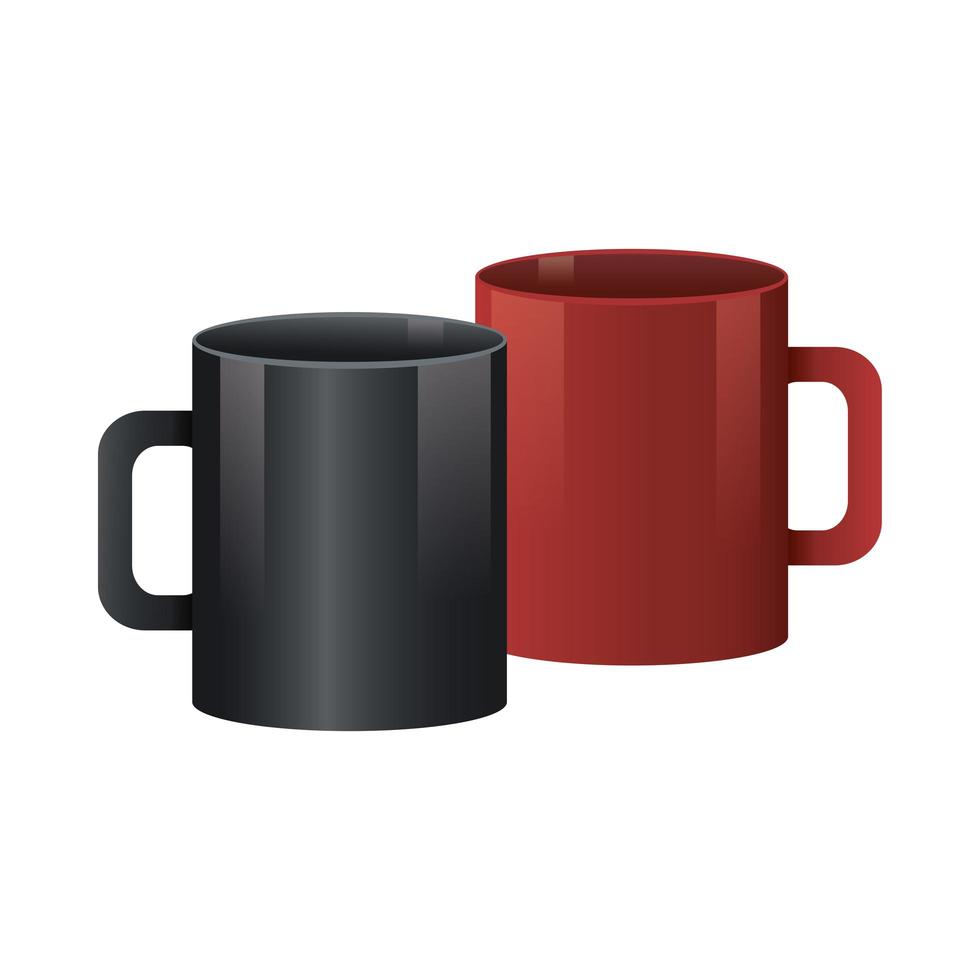 red and black coffee mugs vector