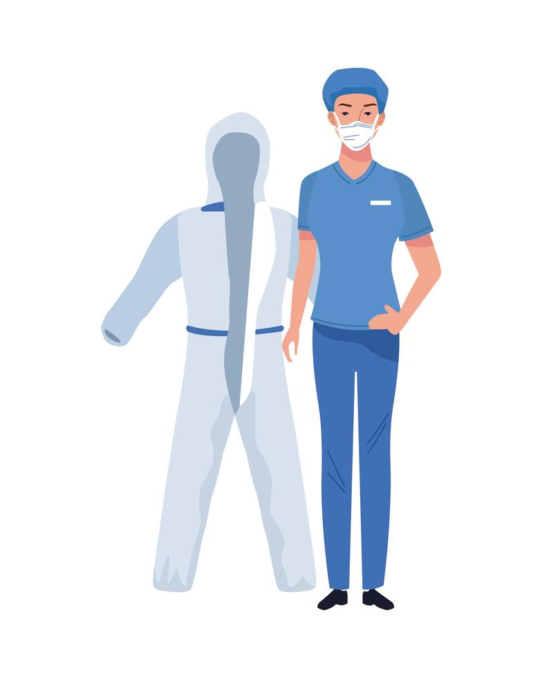 female surgeon doctor wearing medical mask and biosafety suit vector