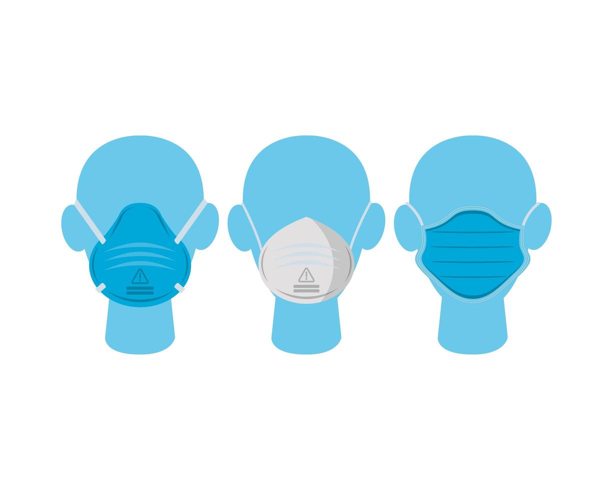 mannequin heads with medical masks protection accessories vector