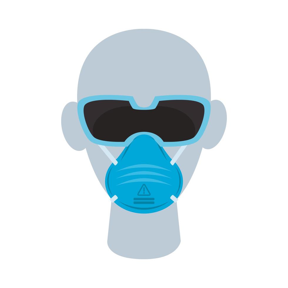 mannequin head with medical mask and goggles accessories vector