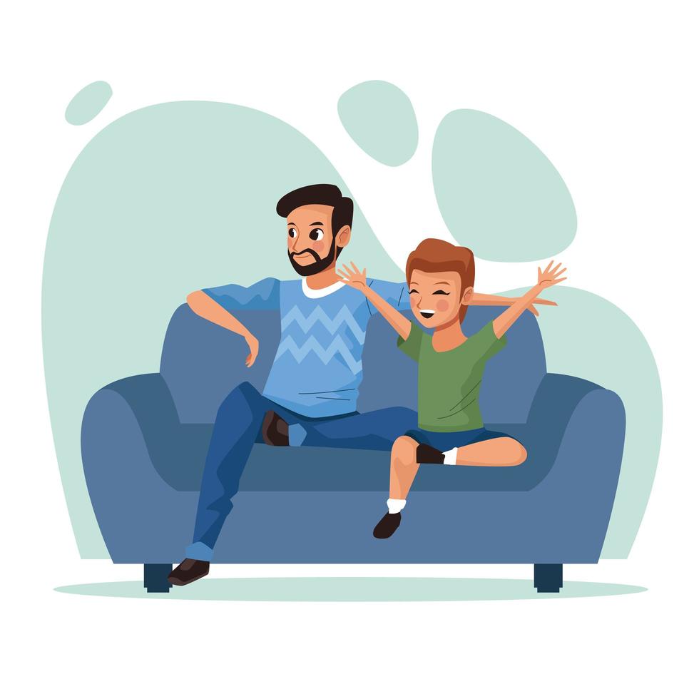 father and son staying at home vector