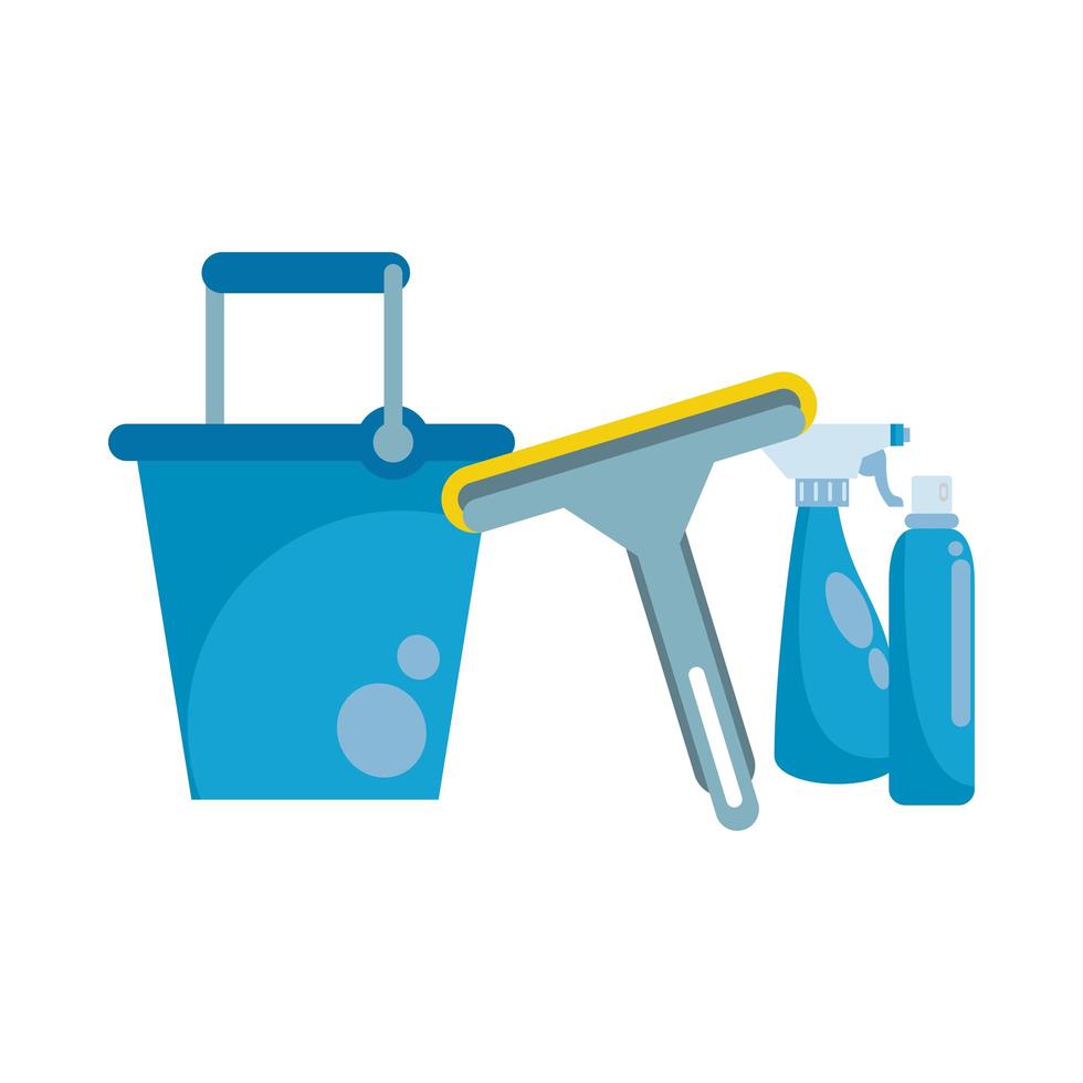 spray bottles with disinfectant with bucket and brush vector