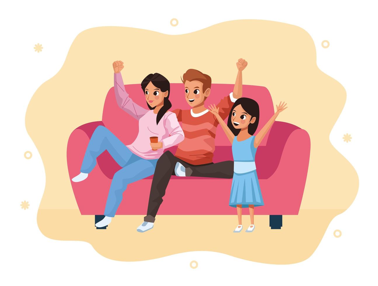 parents and daughter staying at home vector