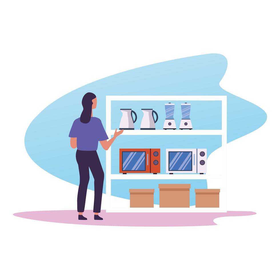 young woman shopping for kitchen appliances vector