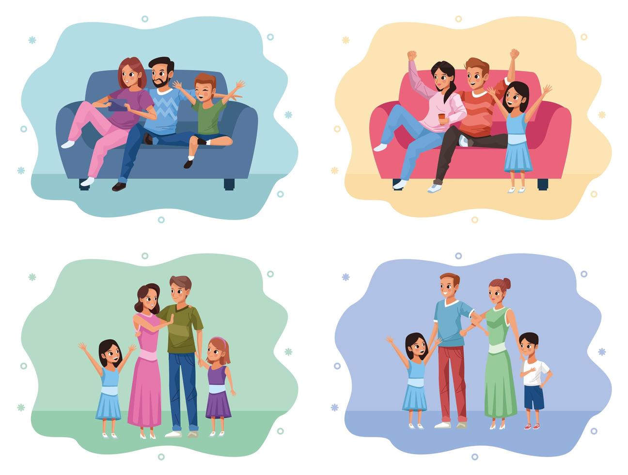 group of family members staying at home vector