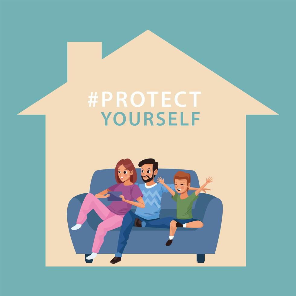 parents with son staying at home vector