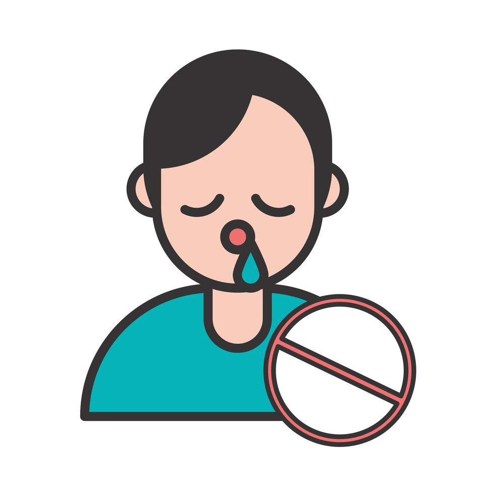 person with flu covid19 symptom and stop symbol vector