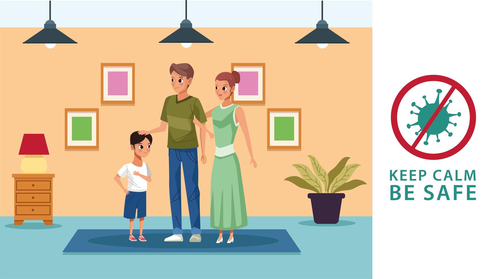 parents with son staying at home vector