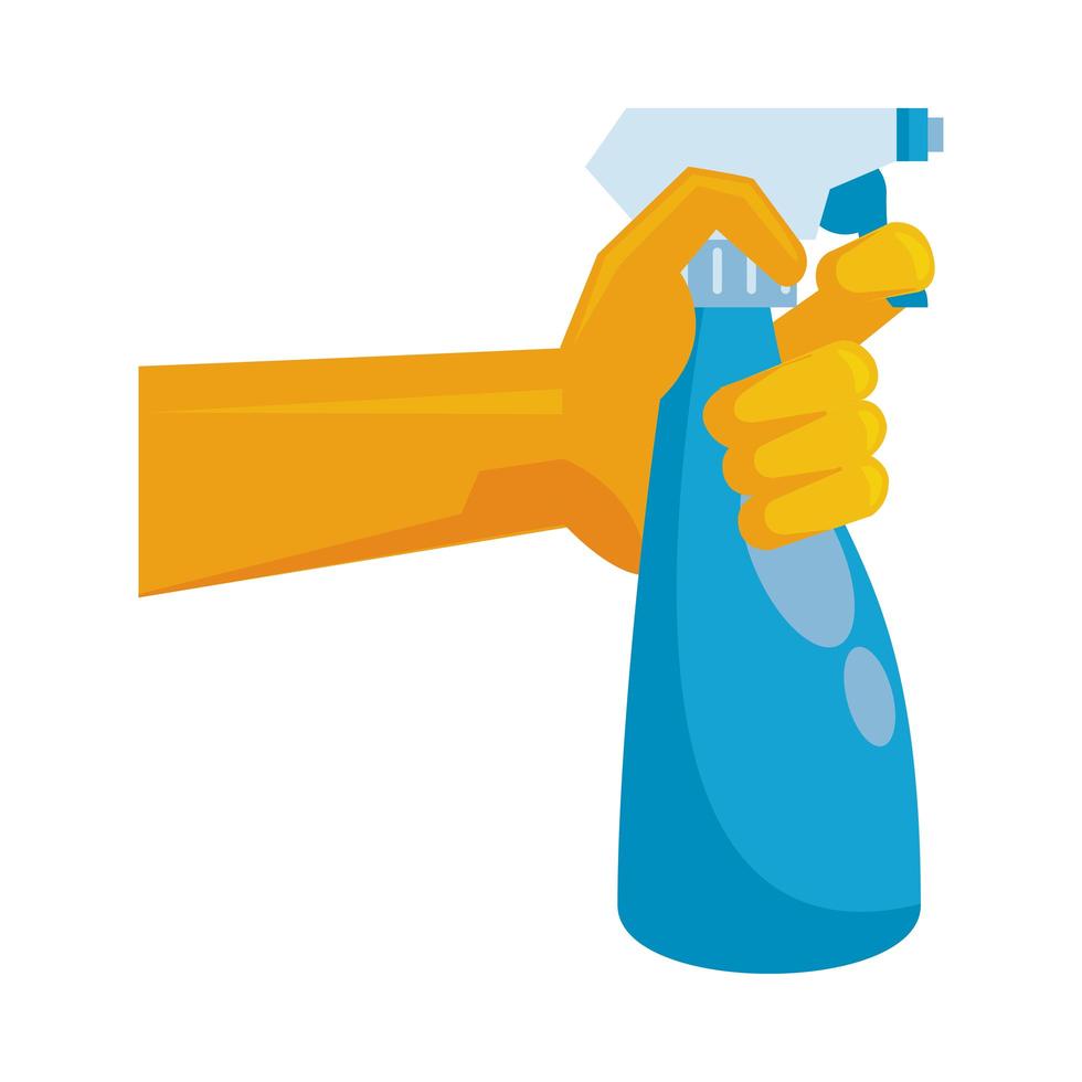 hand using spray bottle with disinfectant vector