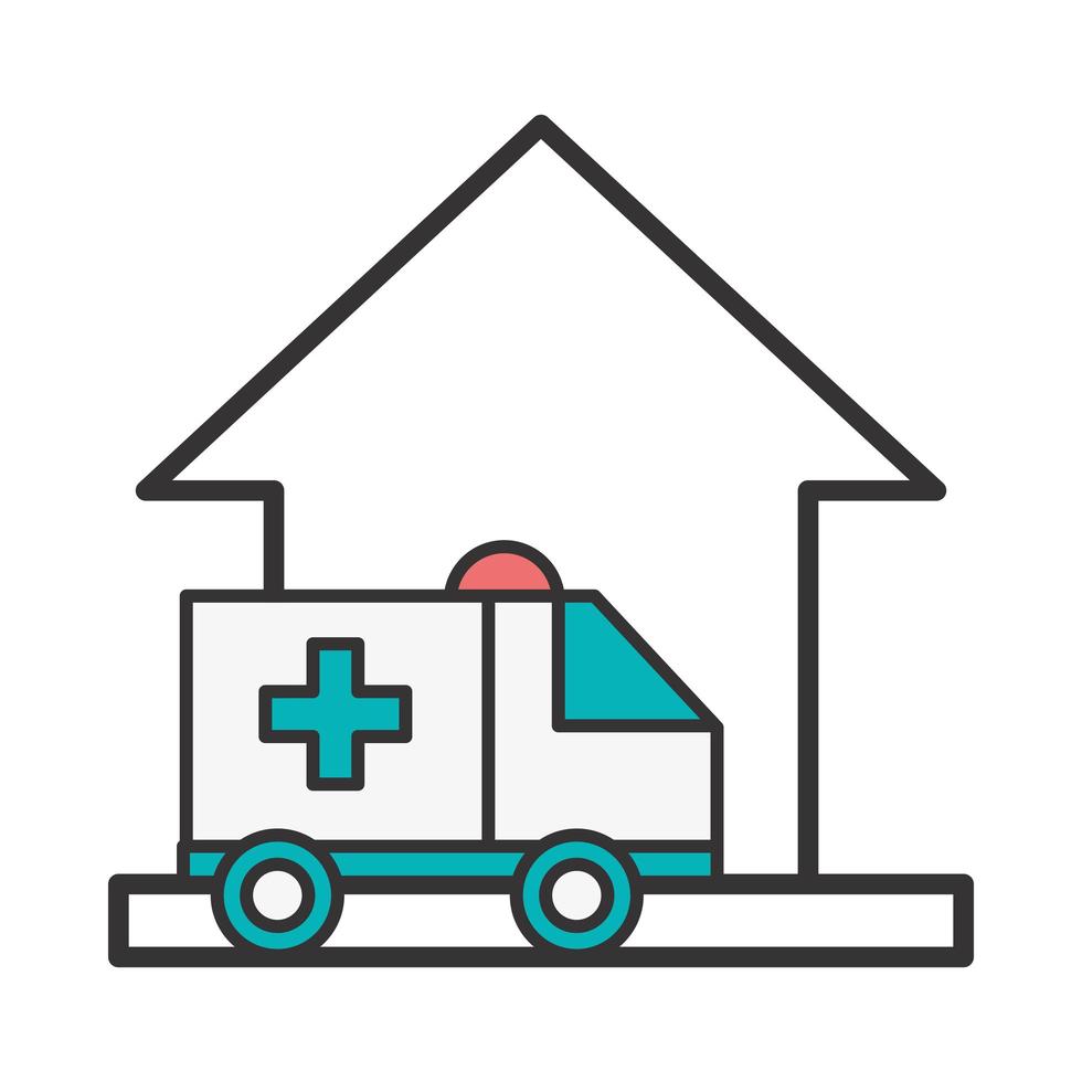 ambulance in house scene icon vector