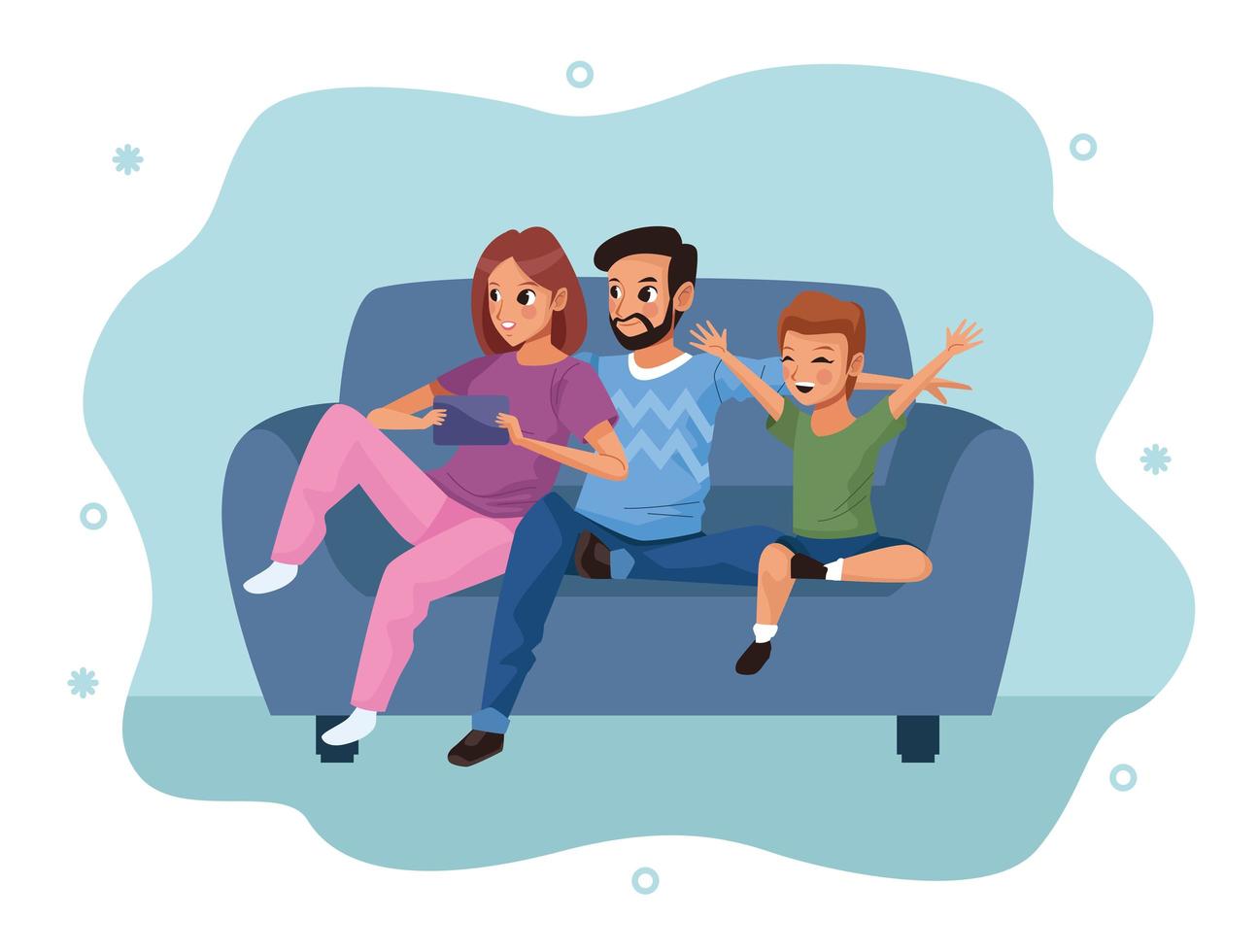 parents and son staying at home vector