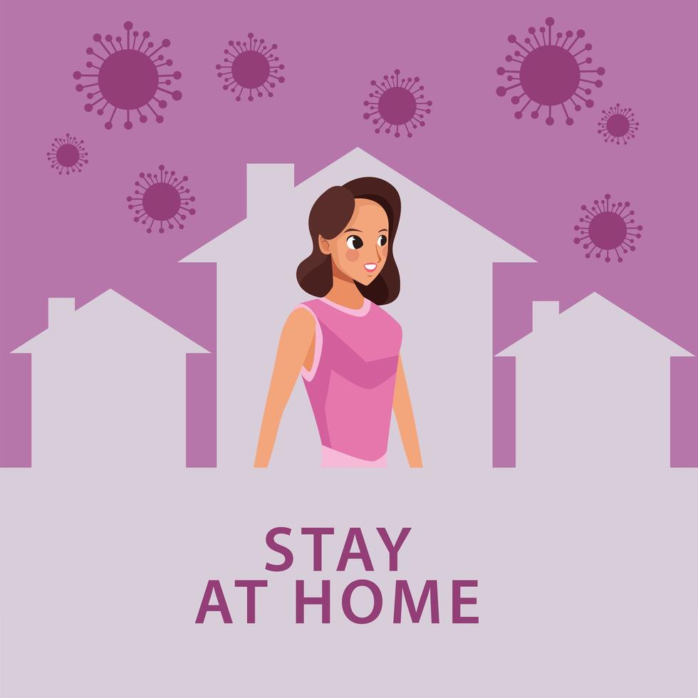 young woman staying at home to avoid covid 19 vector