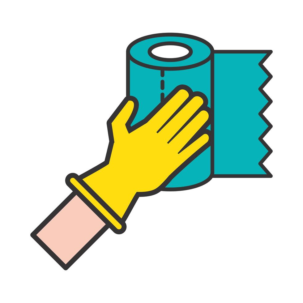 mano con icono de rollo de papel higiénico vector