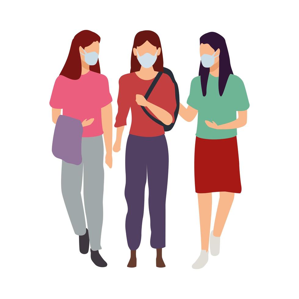 group of young women wearing medical masks characters vector
