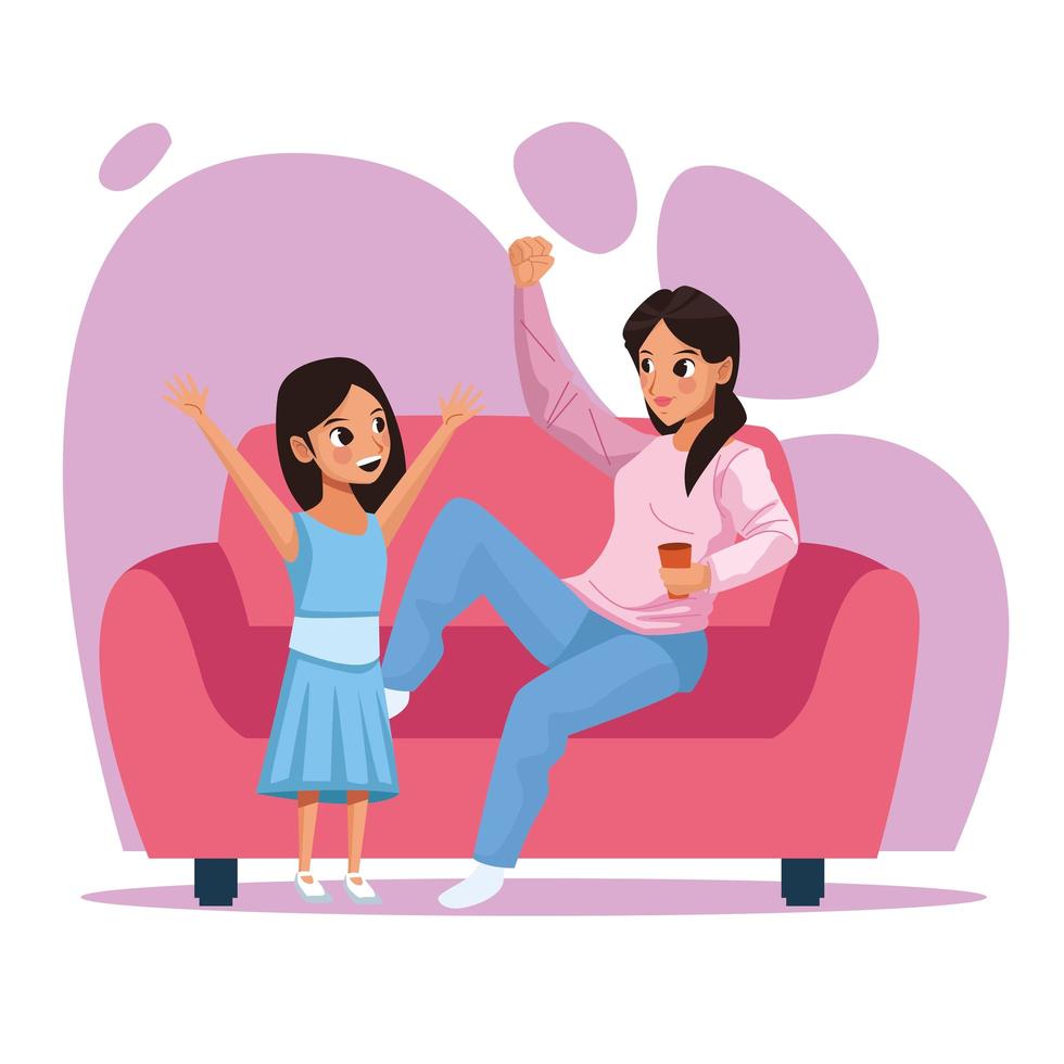 mother and daughter staying at home vector