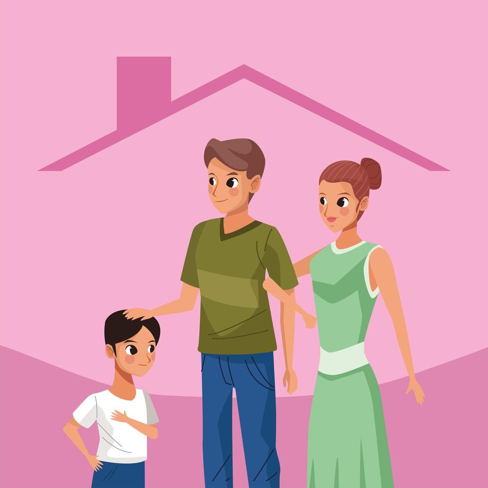 parents with son staying at home vector