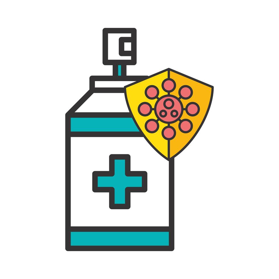 covid19 particle in shield with spray bottle vector