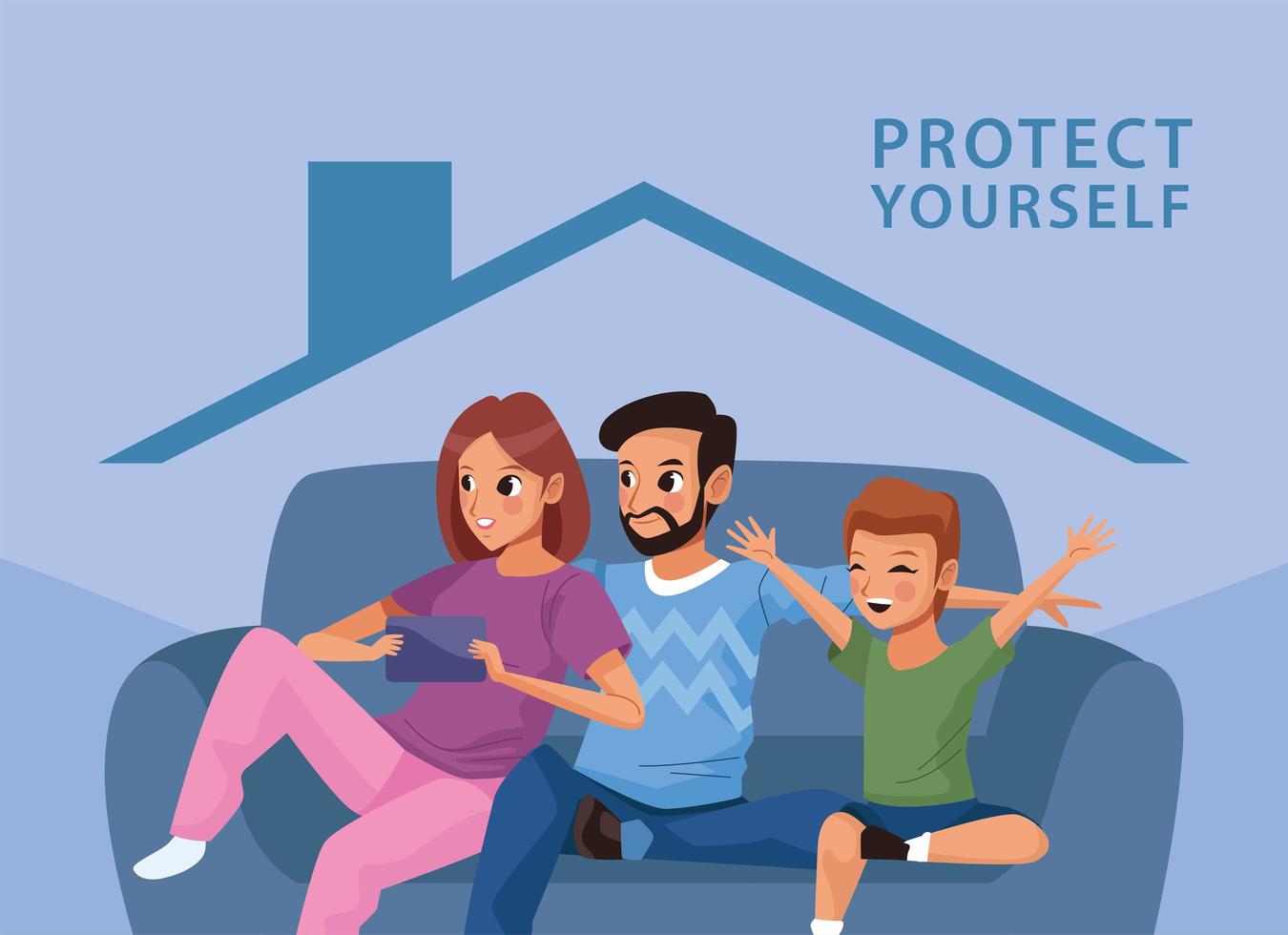 parents with son staying at home vector