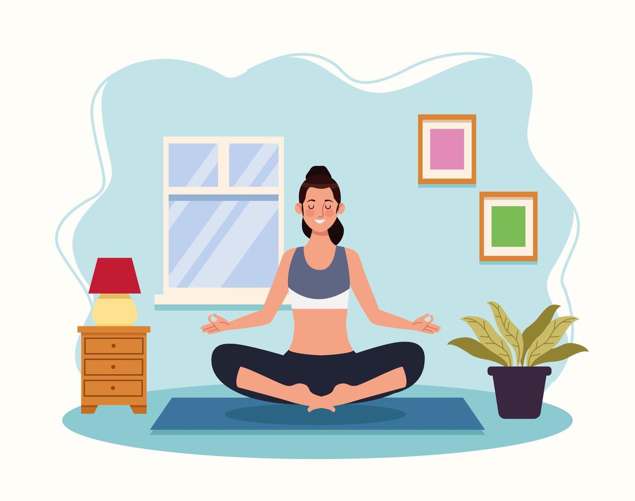 woman practicing yoga in the house vector