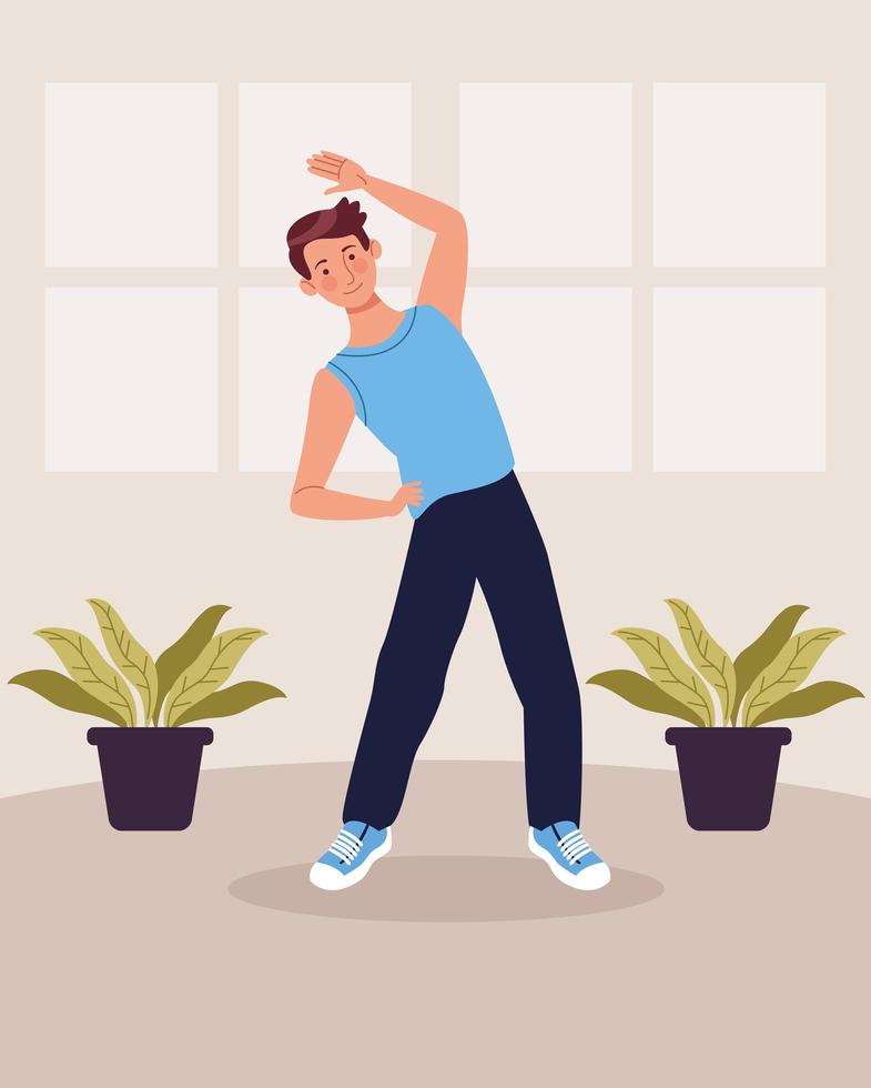 man practicing exercise in the house vector