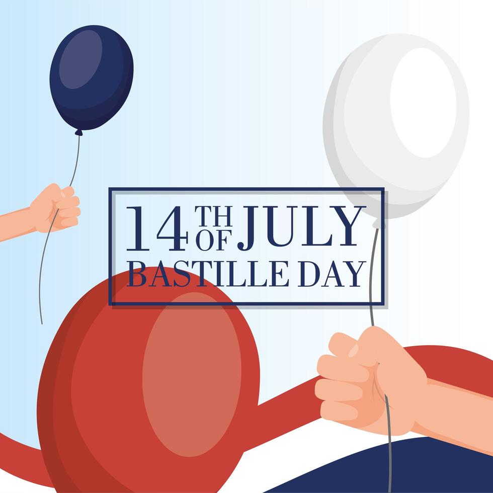 Bastille day celebration card with French flag and balloons vector