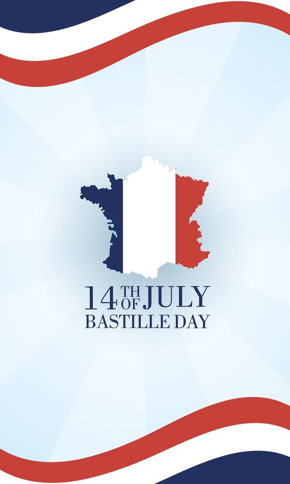 Bastille day celebration card with map of France vector