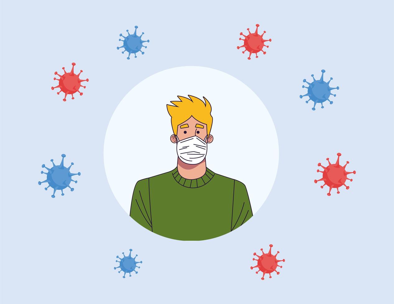 young man wearing medical mask character vector