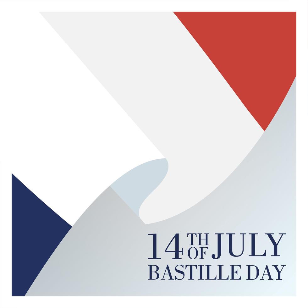 Tarjeta de celebración del día de la bastilla con bandera francesa vector