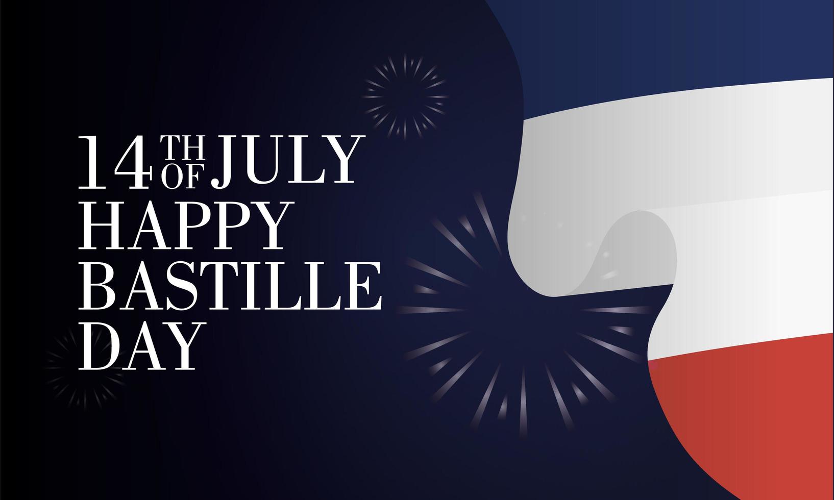 Bastille day celebration card with French flag and fireworks vector