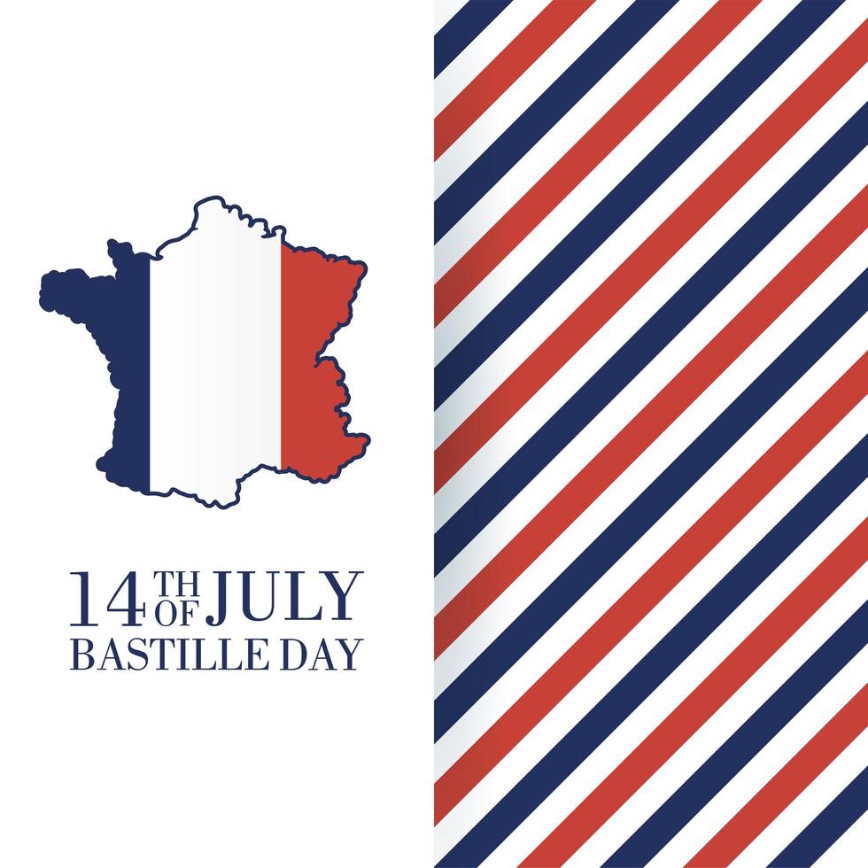 Tarjeta de celebración del día de la bastilla con mapa de Francia vector