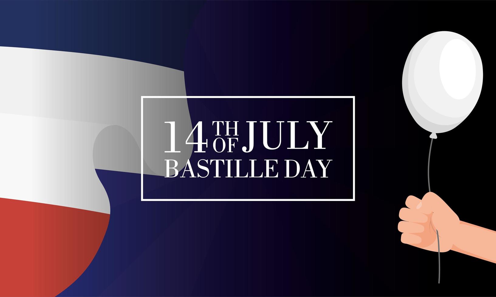 Bastille day celebration card with French flag and balloons vector