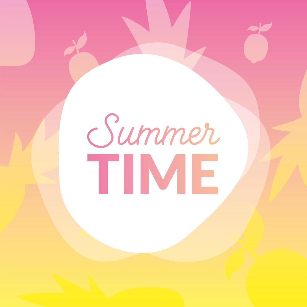 letras de horario de verano con patrón de frutas vector