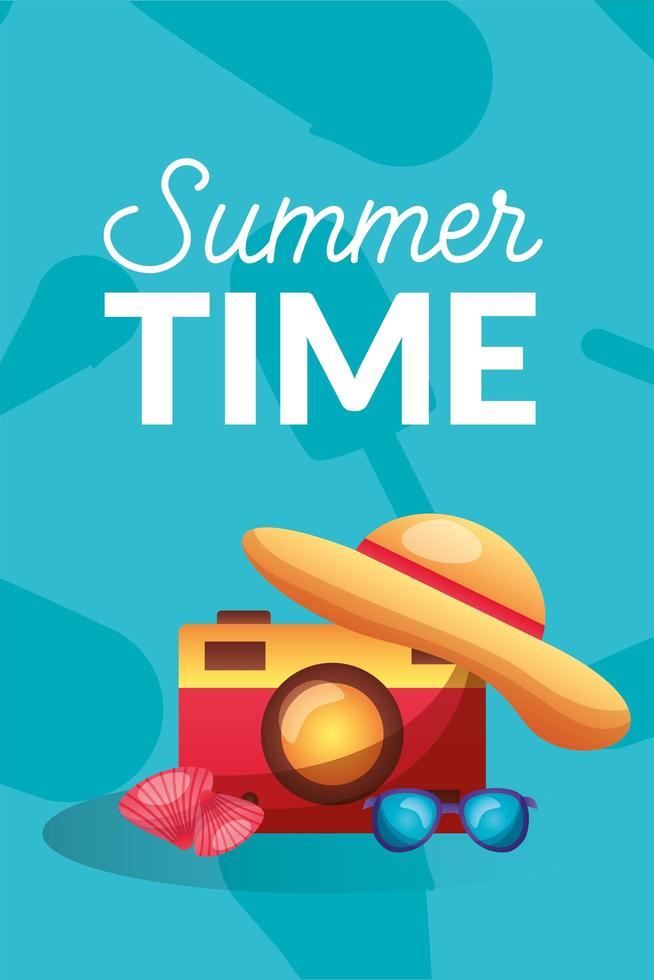 Summer time lettering with tropical icons vector