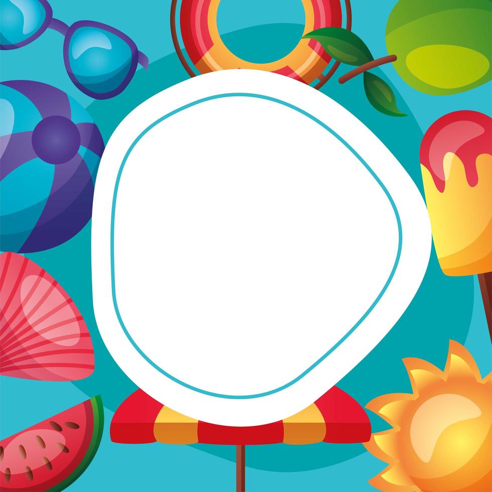 Summer time frame with tropical icons vector