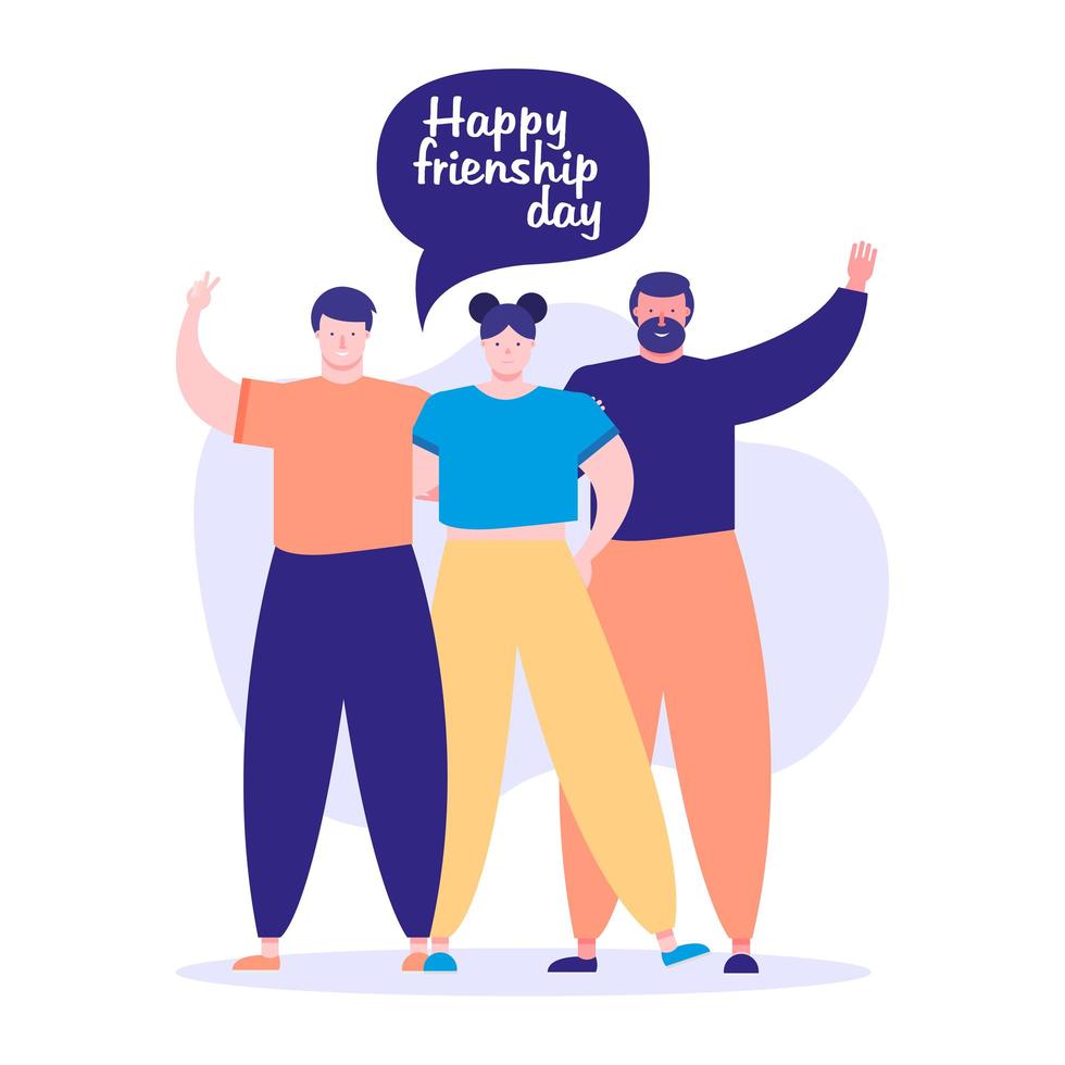 friendship day celebration with young people and speech bubble vector